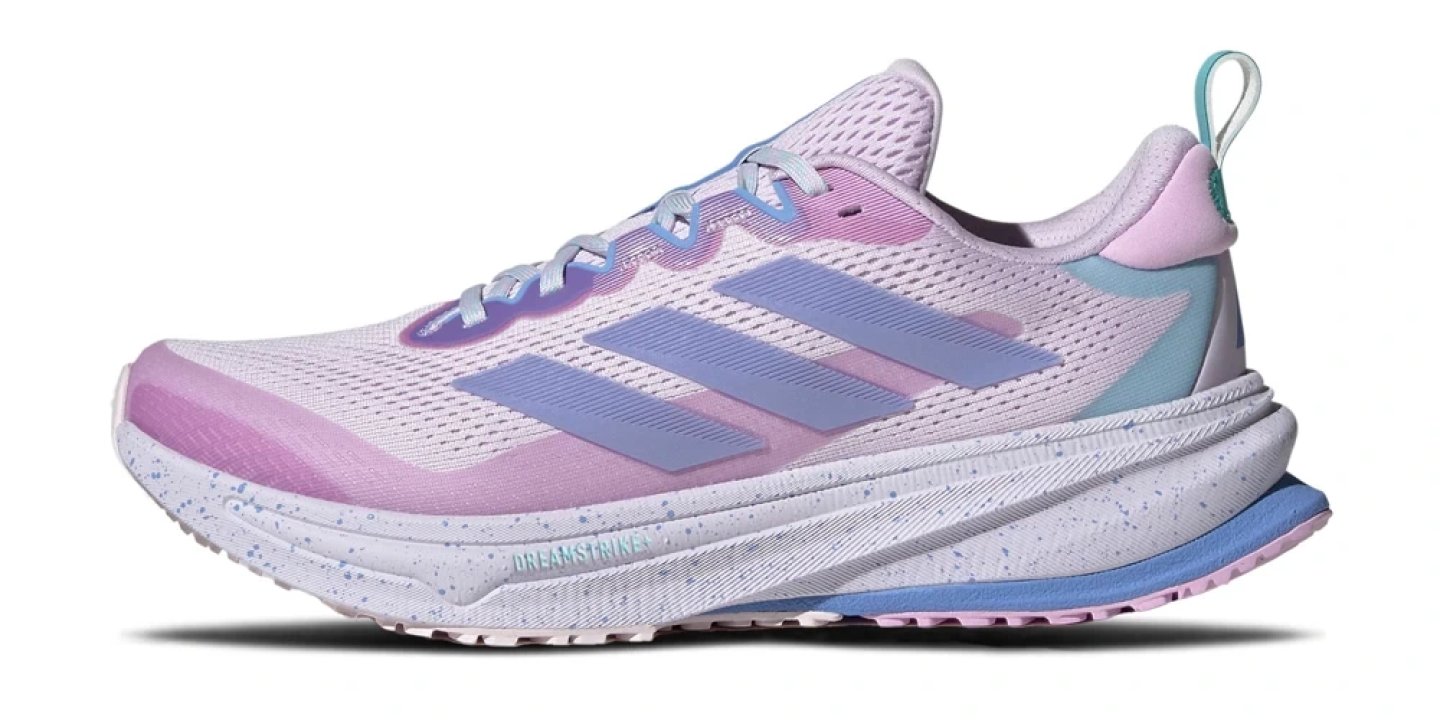 Adidas Supernova Rise ATR women's running shoe in lavender, purple and blue with DREAMSTRIKE+ midsole, lateral view