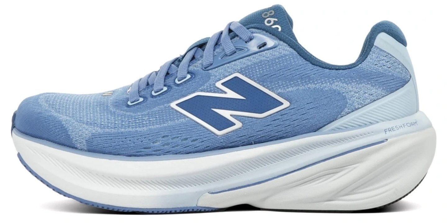New Balance Fresh Foam 860 v15 running shoe in blue with white Fresh Foam midsole, lateral view