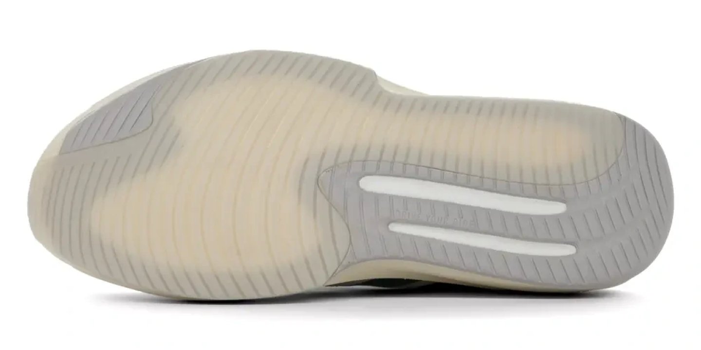 Bottom view of the Adidas Supernova Prima 3 running shoe showing ribbed outsole pattern and split heel rubber traction zones