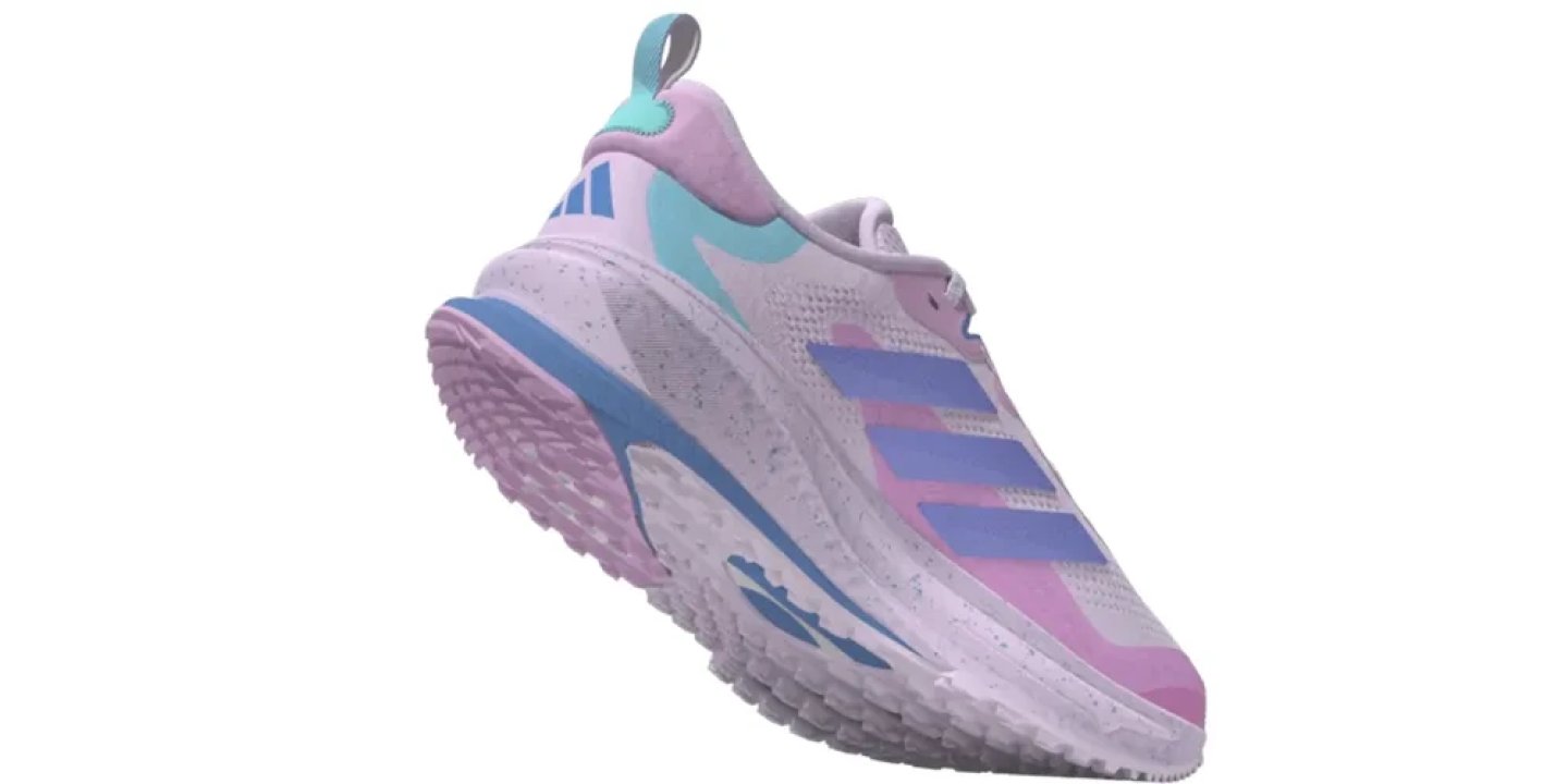 Adidas Supernova Rise ATR 3 running shoe in lavender, pink and blue with speckled midsole and three-stripe branding